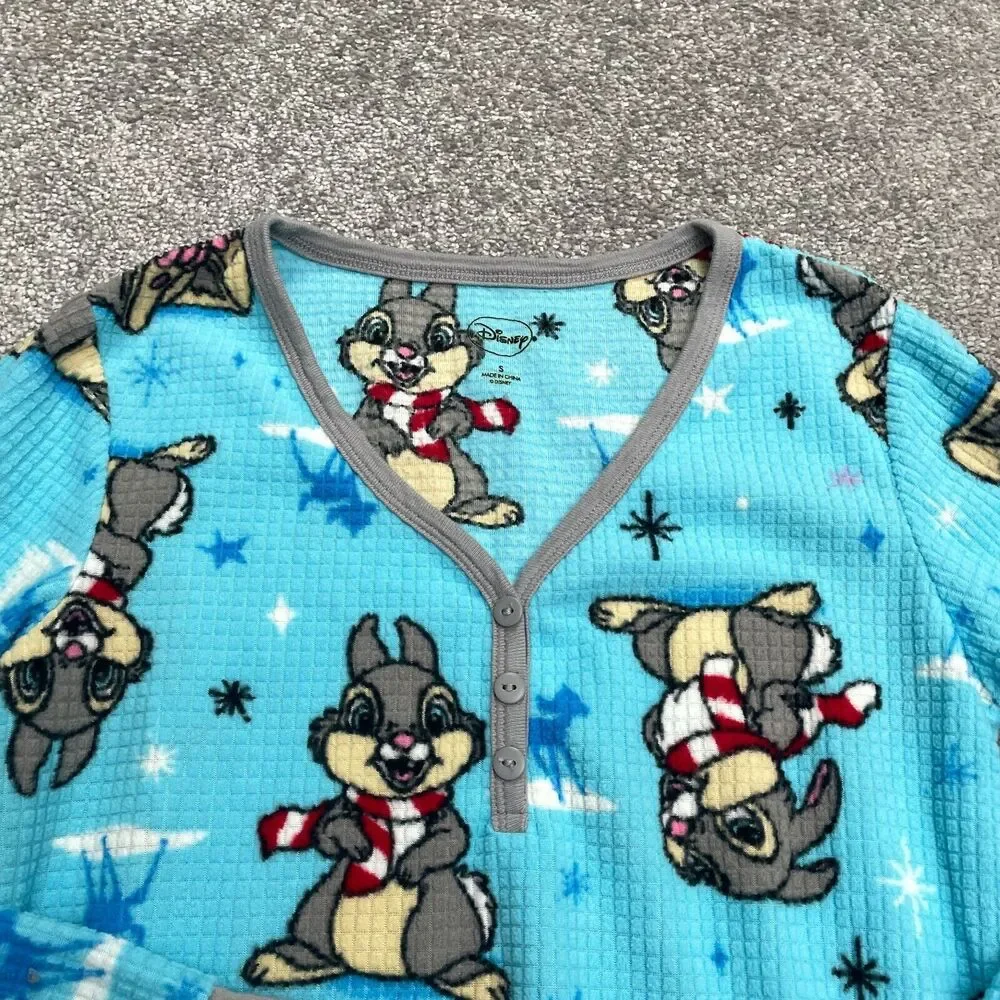 Disney Bambi Thumper Pajama Dress Girls Blue Long Sleeve Graphic  Sleepwear - Picture 10 of 11